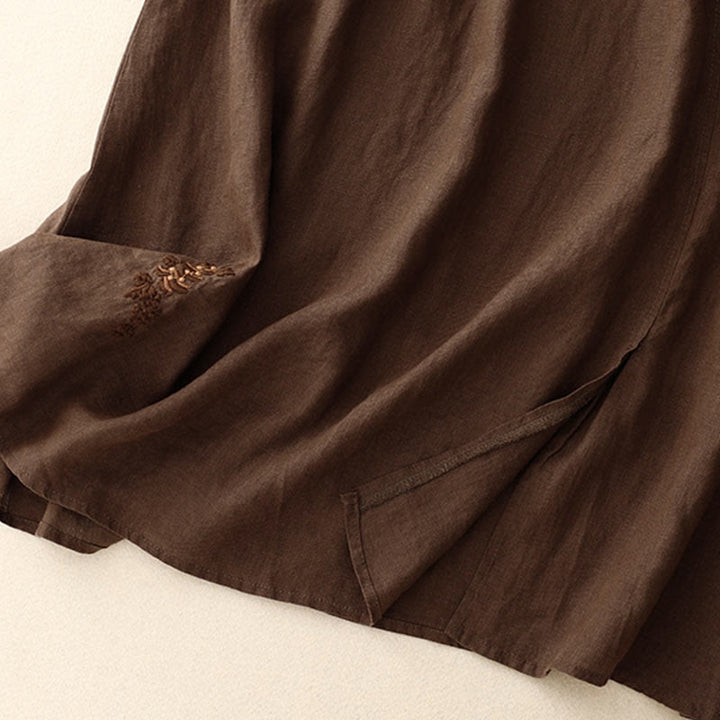 Buddha Stones Vintage Solid Embroidery Drawstring Cotton Linen Women's Skirt With Pockets - image 17