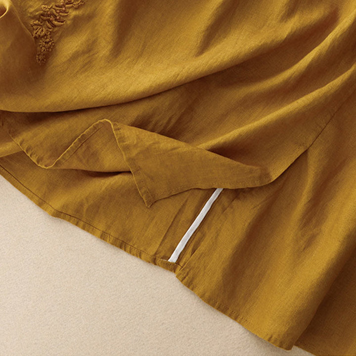 Buddha Stones Vintage Solid Embroidery Drawstring Cotton Linen Women's Skirt With Pockets - image 26