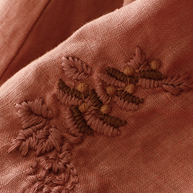 Buddha Stones Vintage Solid Embroidery Drawstring Cotton Linen Women's Skirt With Pockets - image 22
