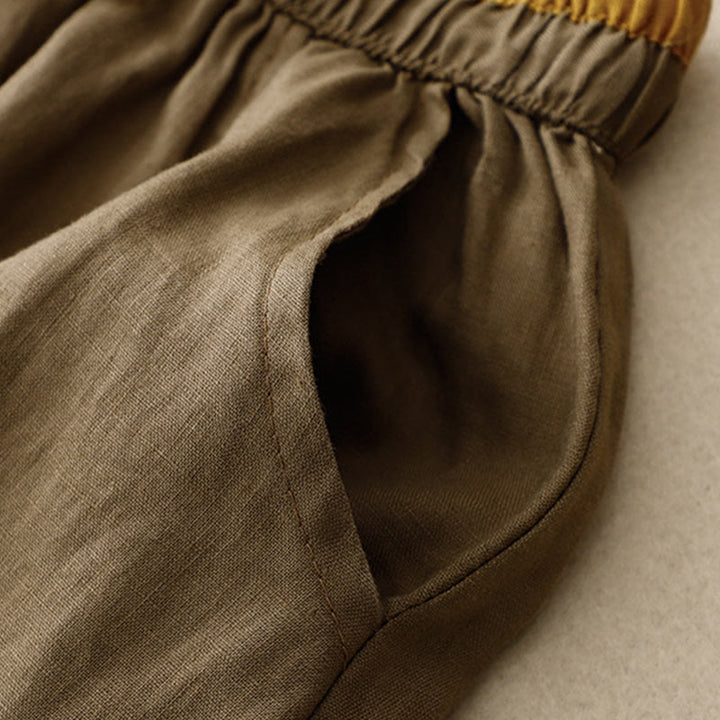 Buddha Stones Vintage Solid Embroidery Drawstring Cotton Linen Women's Skirt With Pockets - image 4