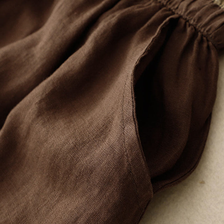 Buddha Stones Vintage Solid Embroidery Drawstring Women's Skirt With Pockets - image 15