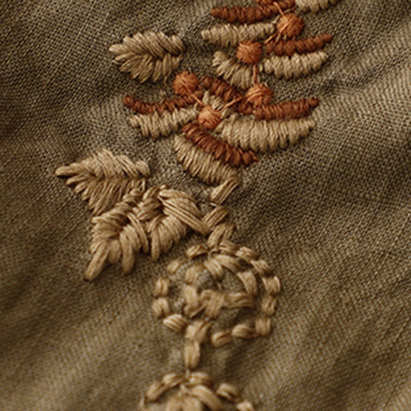 Buddha Stones Vintage Solid Embroidery Drawstring Cotton Linen Women's Skirt With Pockets - image 3