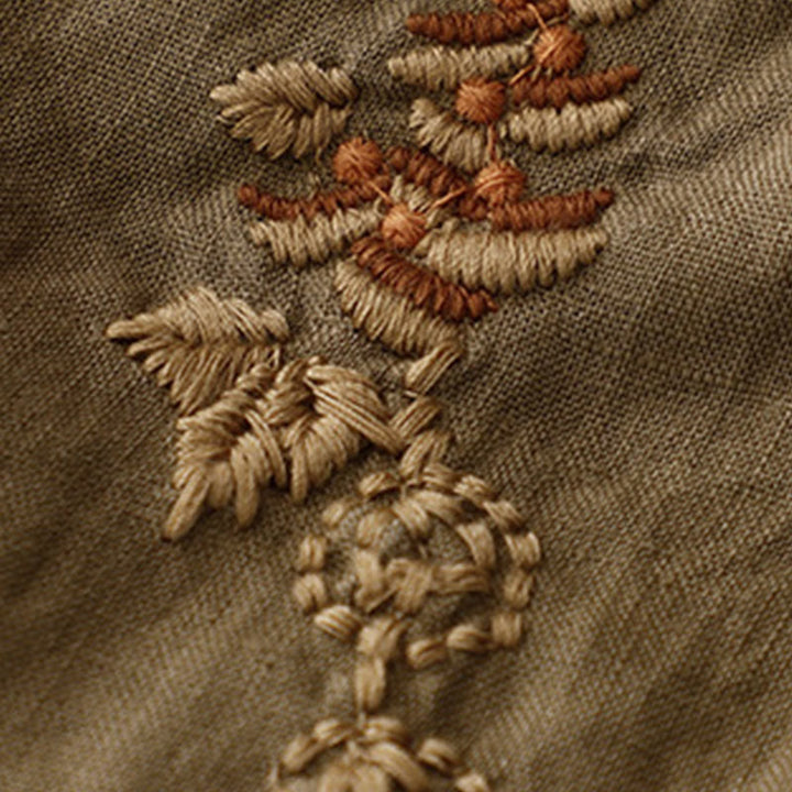 Buddha Stones Vintage Solid Embroidery Drawstring Cotton Linen Women's Skirt With Pockets - image 3