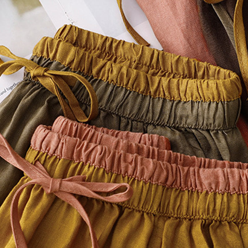 Buddha Stones Vintage Solid Embroidery Drawstring Cotton Linen Women's Skirt With Pockets - image 30