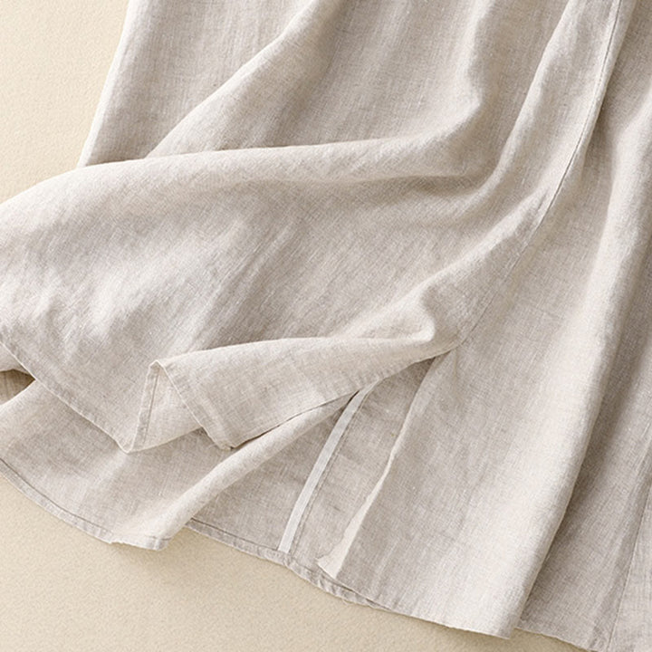Buddha Stones Vintage Solid Embroidery Drawstring Cotton Linen Women's Skirt With Pockets - image 12