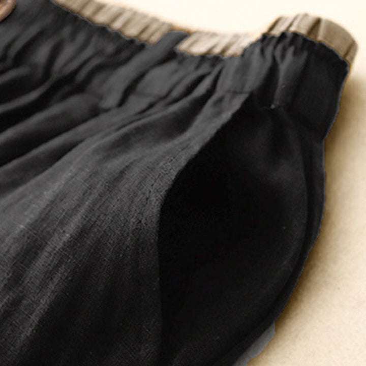 Buddha Stones Vintage Casual Plain Side Slit Elastic Waist Cotton Linen Women's Skirt With Pockets