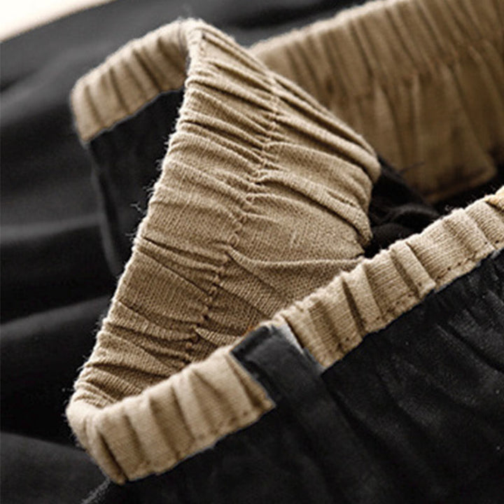 Buddha Stones Vintage Casual Plain Side Slit Elastic Waist Cotton Linen Women's Skirt With Pockets