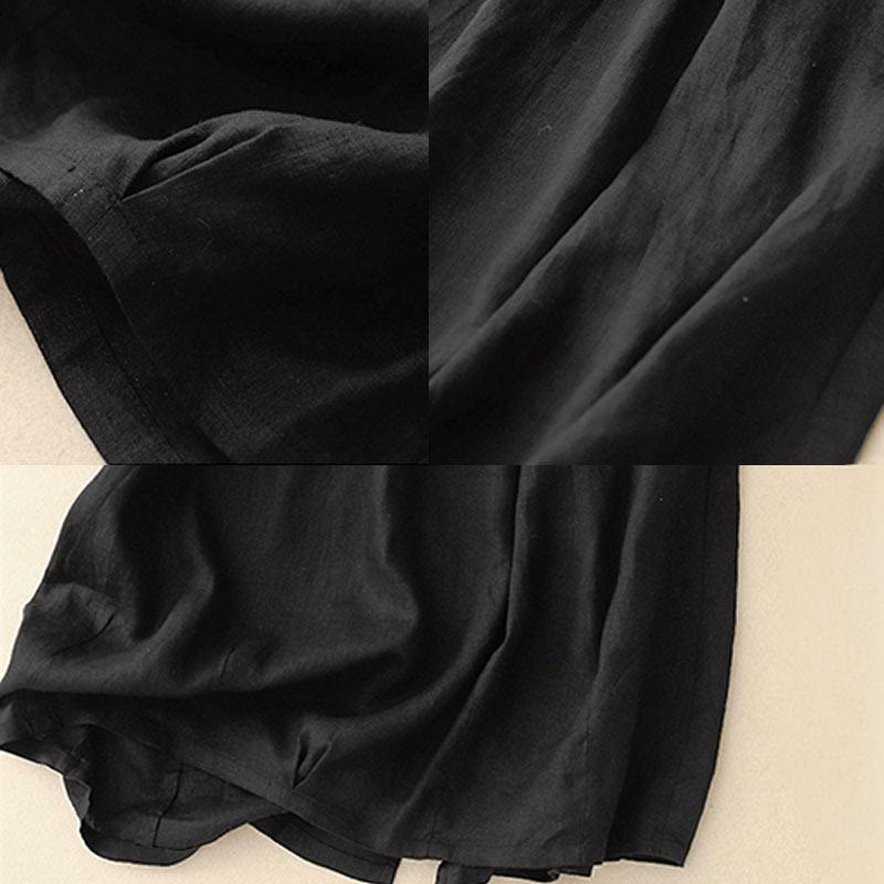 Buddha Stones Vintage Casual Plain Side Slit Elastic Waist Cotton Linen Women's Skirt With Pockets