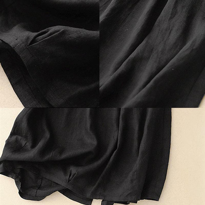 Buddha Stones Vintage Casual Plain Side Slit Elastic Waist Cotton Linen Women's Skirt With Pockets