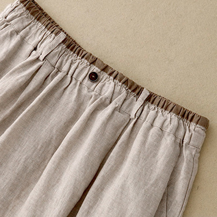 Buddha Stones Vintage Casual Plain Side Slit Elastic Waist Cotton Linen Women's Skirt With Pockets