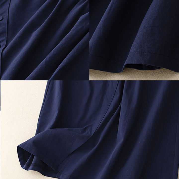 Buddha Stones Casual Plain Asymmetrical Button Design Cotton Women's Skirt With Pockets