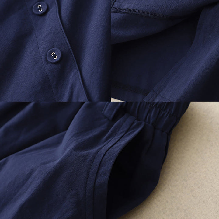Buddha Stones Casual Plain Asymmetrical Button Design Cotton Women's Skirt With Pockets