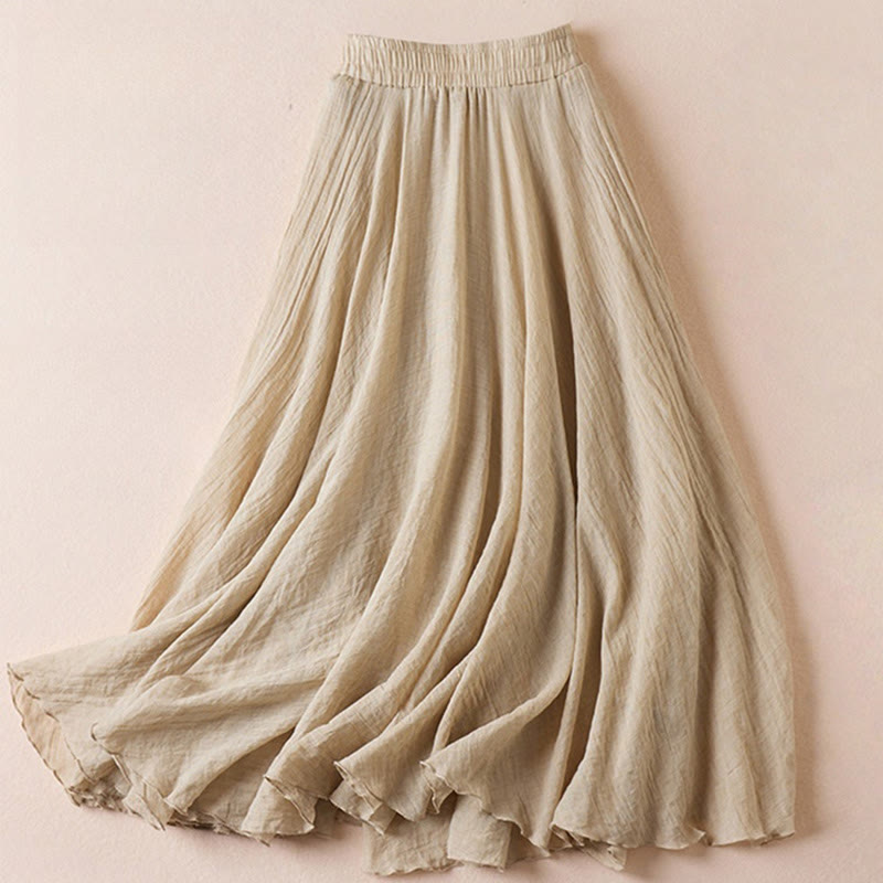 Buddha Stones Vintage Casual Pure Color High Waist Cotton Women's Skirt - image 2