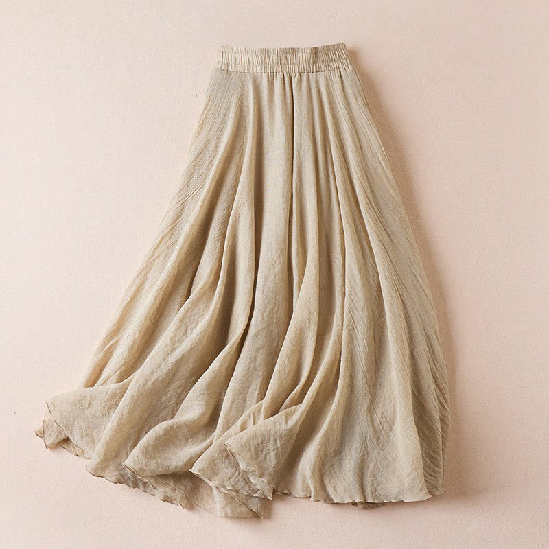 Buddha Stones Vintage Casual Pure Color High Waist Cotton Women's Skirt - PaleGoldenrod - US4，UK/AU8，EU36 (L) - image 1