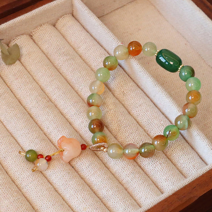 Buddha Stones Natural Colorful Peacock Agate Butterfly Peace Buckle Lily Of The Valley Support Bracelet