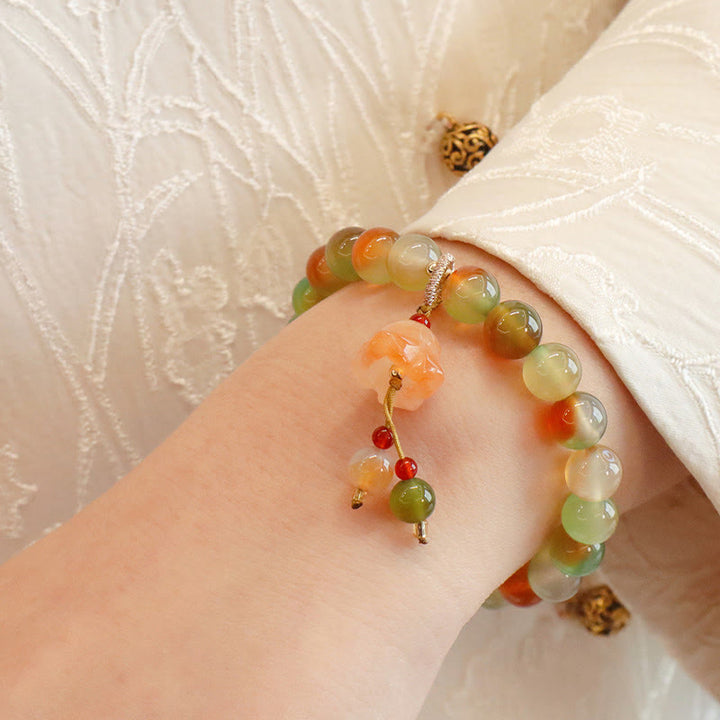 Buddha Stones Natural Colorful Peacock Agate Butterfly Peace Buckle Lily Of The Valley Support Bracelet