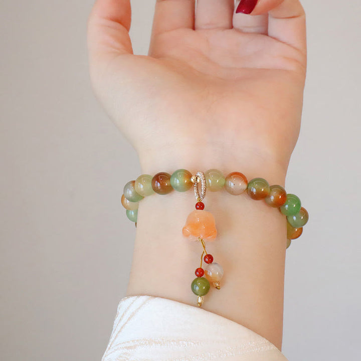 Buddha Stones Natural Colorful Peacock Agate Butterfly Peace Buckle Lily Of The Valley Support Bracelet