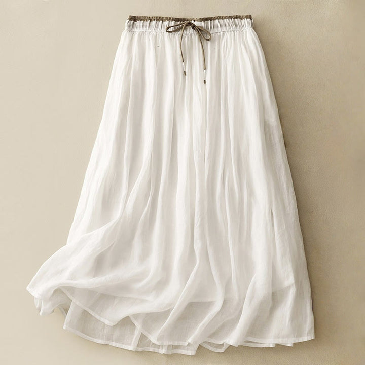 Buddha Stones Summer Casual Plain Lace-up Double Layer Liner Cotton Women's Skirt With Pockets