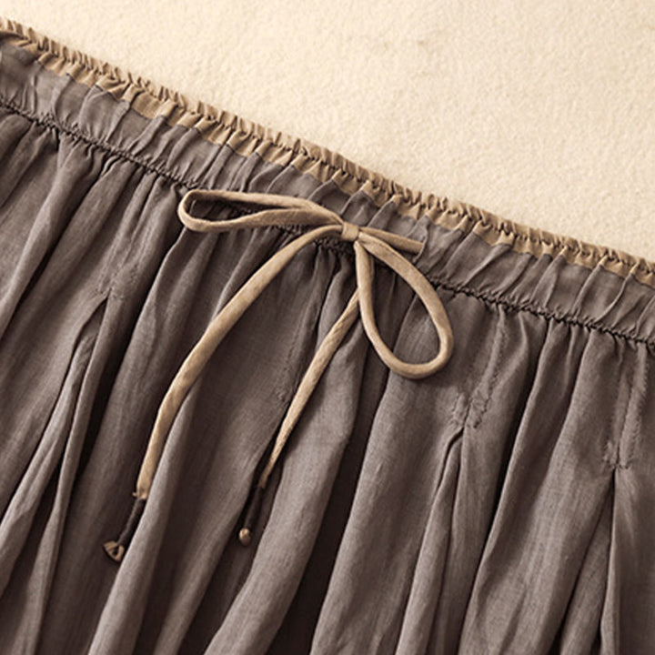 Buddha Stones Summer Casual Plain Lace-up Double Layer Liner Cotton Women's Skirt With Pockets