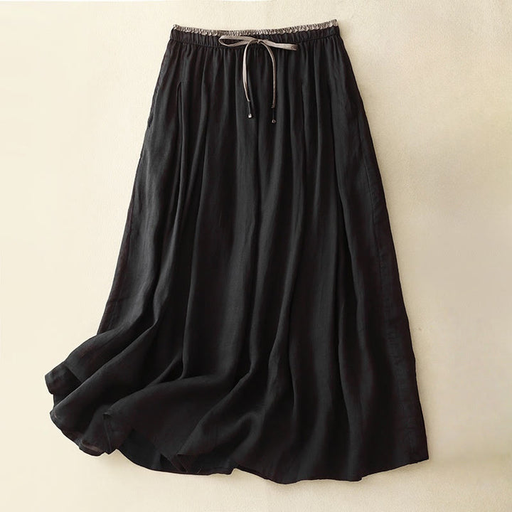 Buddha Stones Summer Casual Plain Lace-up Double Layer Liner Cotton Women's Skirt With Pockets