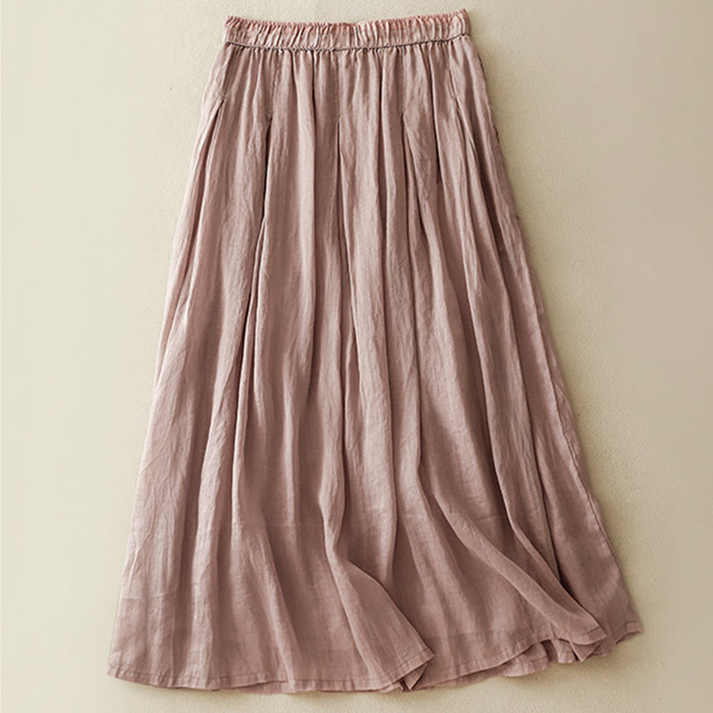 Buddha Stones Summer Casual Plain Lace-up Double Layer Liner Cotton Women's Skirt With Pockets