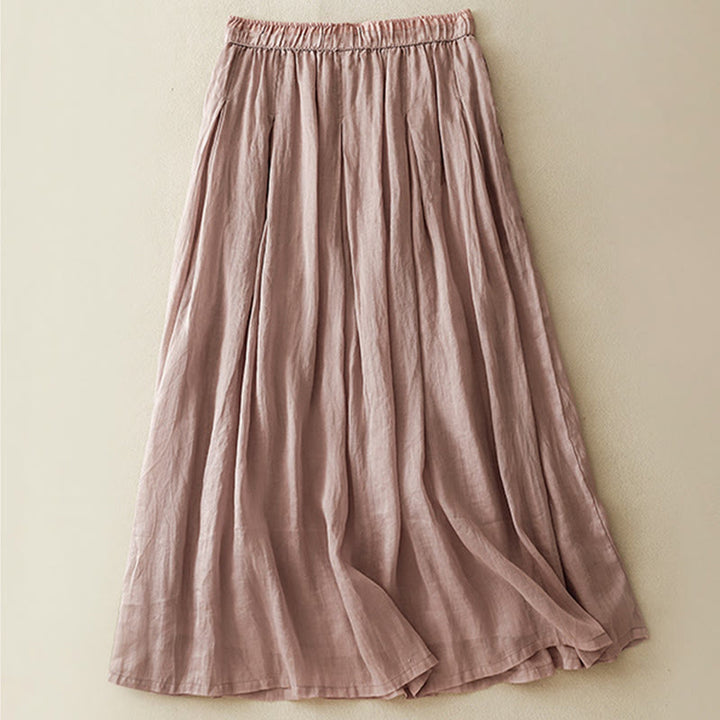Buddha Stones Summer Casual Plain Lace-up Double Layer Liner Cotton Women's Skirt With Pockets