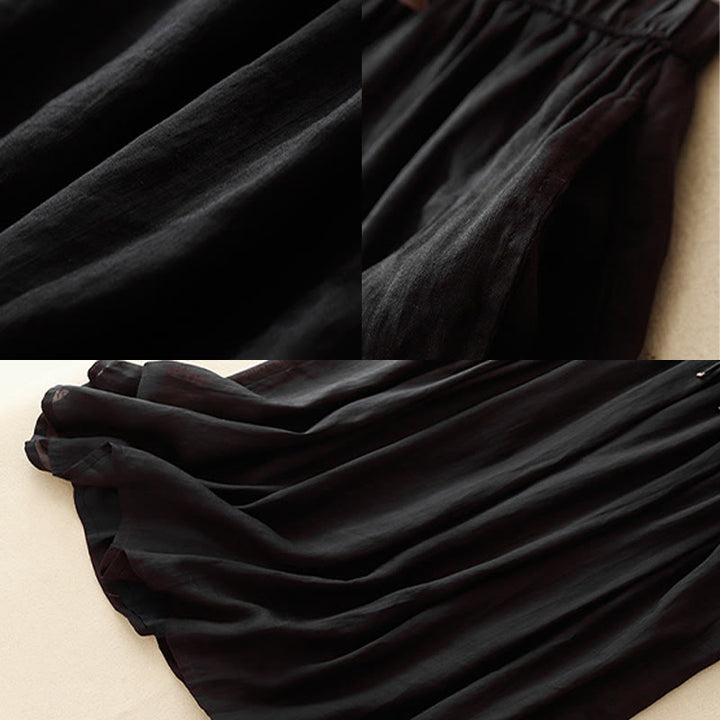 Buddha Stones Summer Casual Plain Lace-up Double Layer Liner Cotton Women's Skirt With Pockets