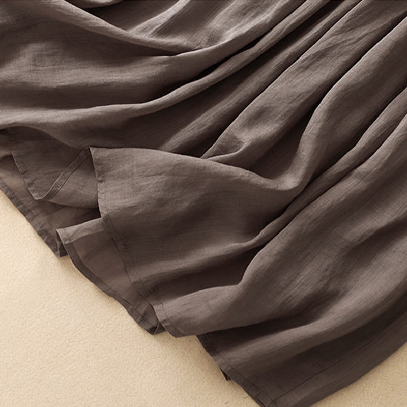 Buddha Stones Summer Casual Plain Lace-up Double Layer Liner Cotton Women's Skirt With Pockets