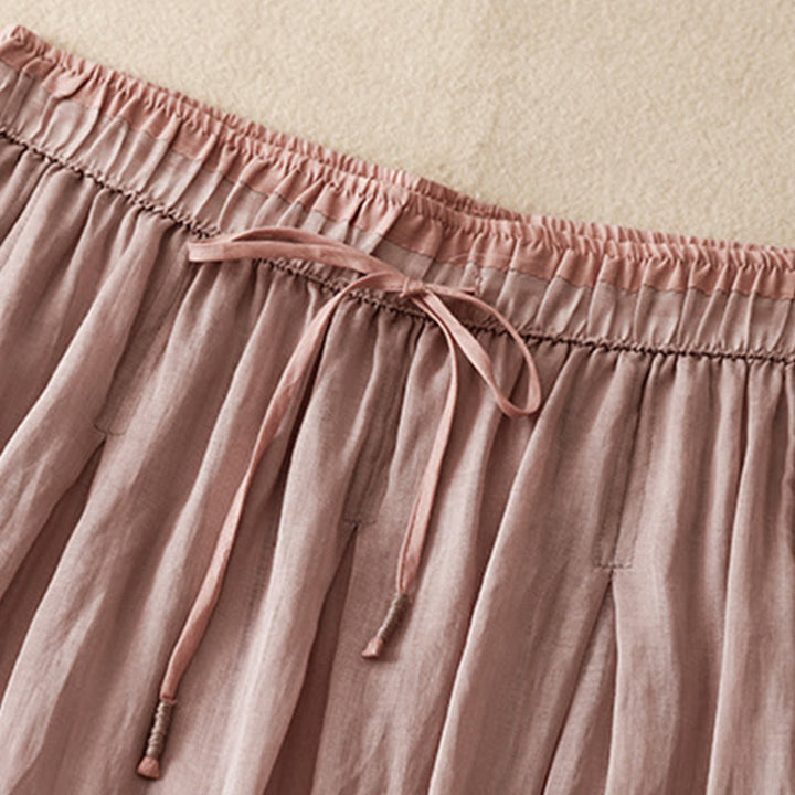 Buddha Stones Summer Casual Plain Lace-up Double Layer Liner Cotton Women's Skirt With Pockets