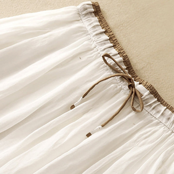 Buddha Stones Summer Casual Plain Lace-up Double Layer Liner Cotton Women's Skirt With Pockets