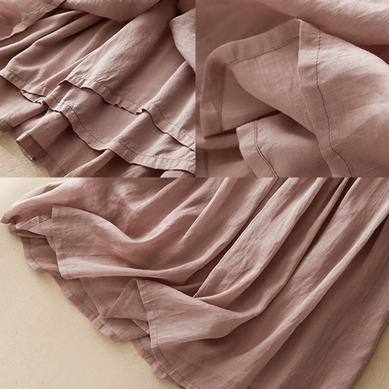 Buddha Stones Summer Casual Plain Lace-up Double Layer Liner Cotton Women's Skirt With Pockets