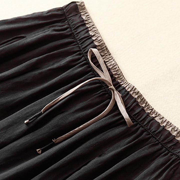 Buddha Stones Summer Casual Plain Lace-up Double Layer Liner Cotton Women's Skirt With Pockets