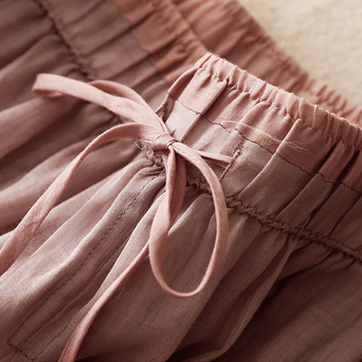 Buddha Stones Summer Casual Plain Lace-up Double Layer Liner Cotton Women's Skirt With Pockets