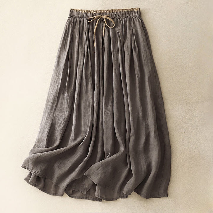 Buddha Stones Summer Casual Plain Lace-up Double Layer Liner Cotton Women's Skirt With Pockets