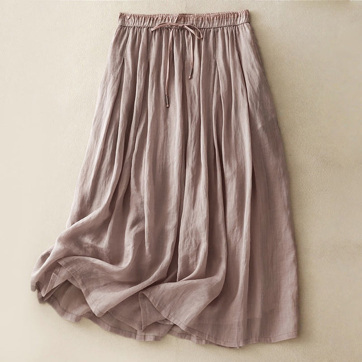 Buddha Stones Summer Casual Plain Lace-up Double Layer Liner Cotton Women's Skirt With Pockets