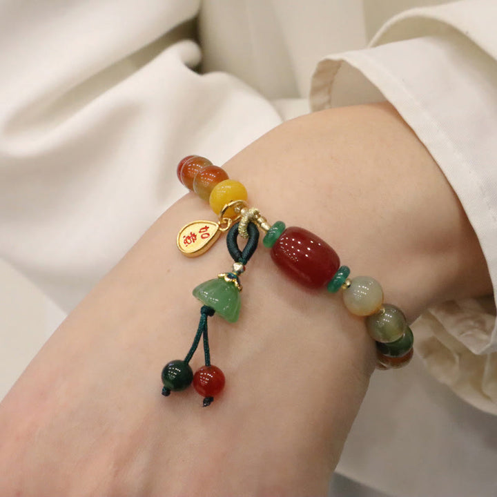 Buddha Stones Natural Colorful Peacock Agate Chalcedony Ruyi As One Wishes Charm Courage Bracelet