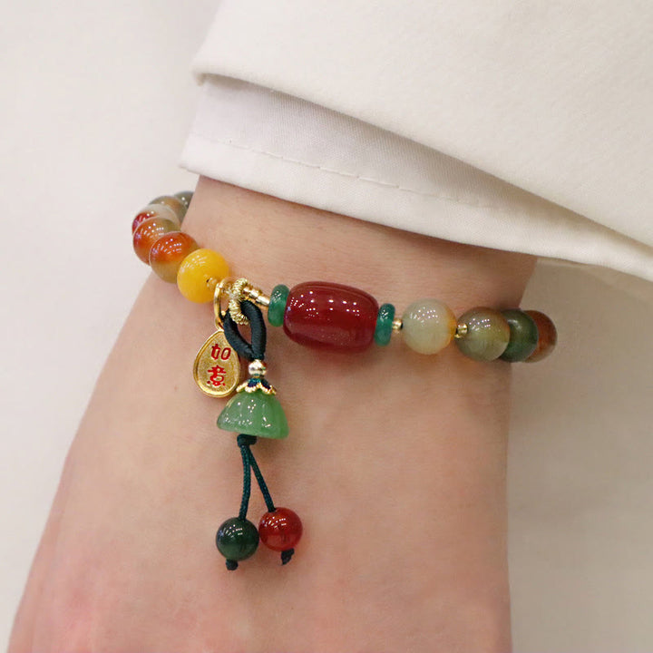 Buddha Stones Natural Colorful Peacock Agate Chalcedony Ruyi As One Wishes Charm Courage Bracelet