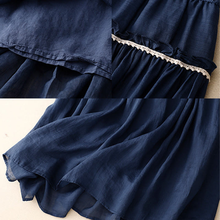 Buddha Stones Summer Casual Plain Pleated Ruffle Design Women's Skirt With Pockets