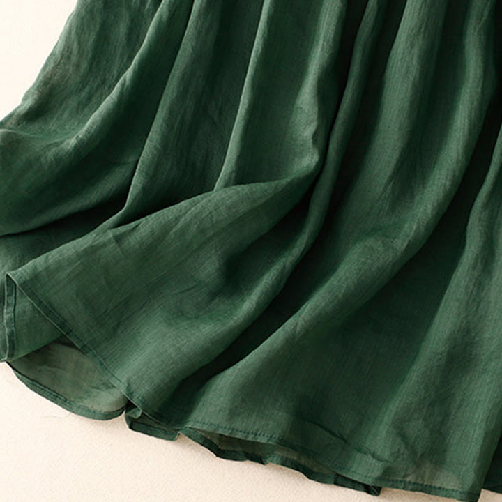 Buddha Stones Summer Casual Plain Pleated Ruffle Design Women's Skirt With Pockets