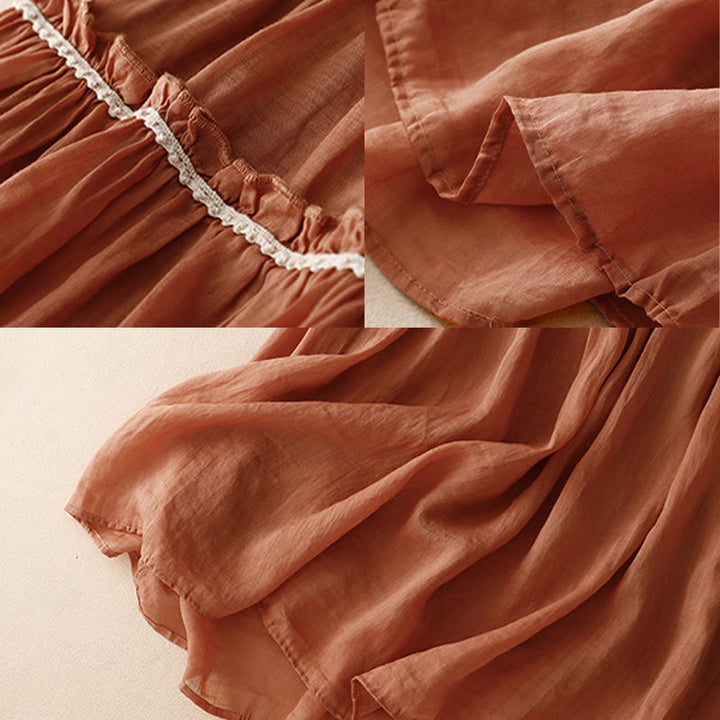 Buddha Stones Summer Casual Plain Pleated Ruffle Design Women's Skirt With Pockets