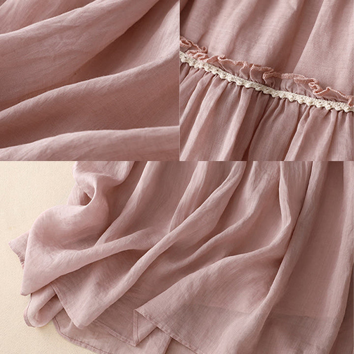 Buddha Stones Summer Casual Plain Pleated Ruffle Design Women's Skirt With Pockets