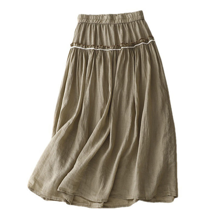 Buddha Stones Summer Casual Plain Pleated Ruffle Design Women's Skirt With Pockets