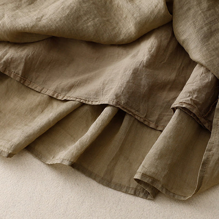 Buddha Stones Summer Casual Plain Pleated Ruffle Design Women's Skirt With Pockets