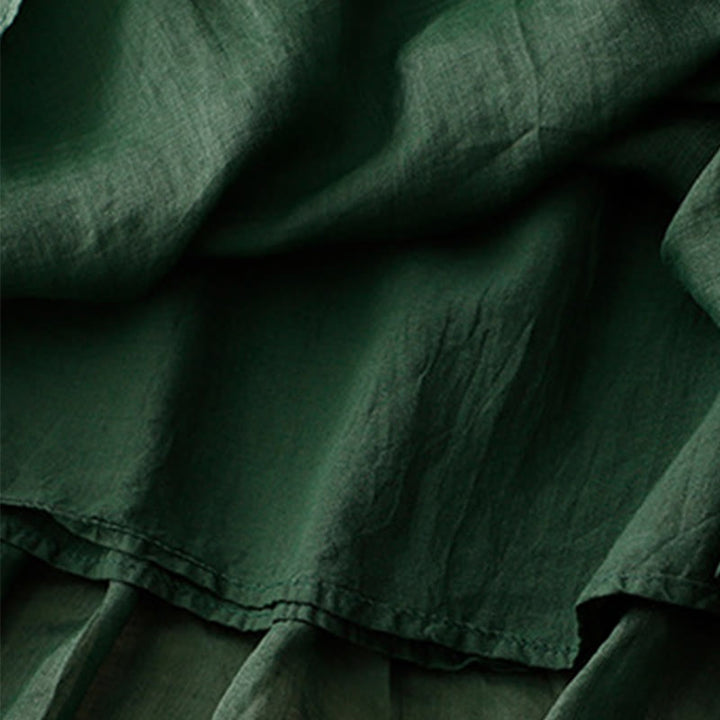 Buddha Stones Summer Casual Plain Pleated Ruffle Design Women's Skirt With Pockets