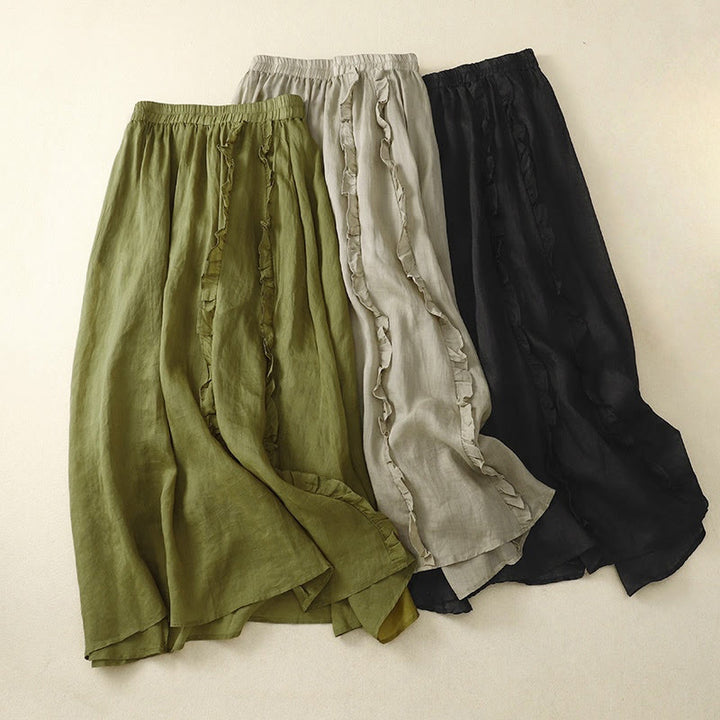 Buddha Stones Summer Plain Ruffle Design Women's Cotton Skirt
