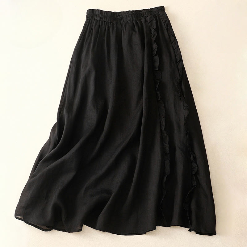Buddha Stones Summer Plain Ruffle Design Women's Cotton Skirt