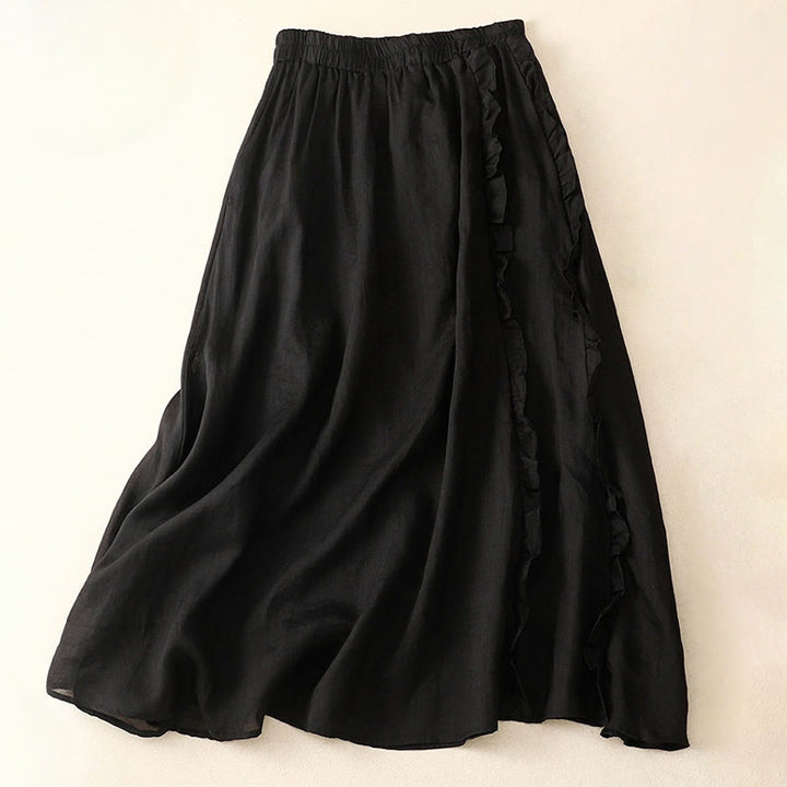 Buddha Stones Summer Plain Ruffle Design Women's Cotton Skirt
