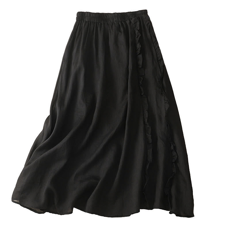 Buddha Stones Summer Plain Ruffle Design Women's Cotton Skirt