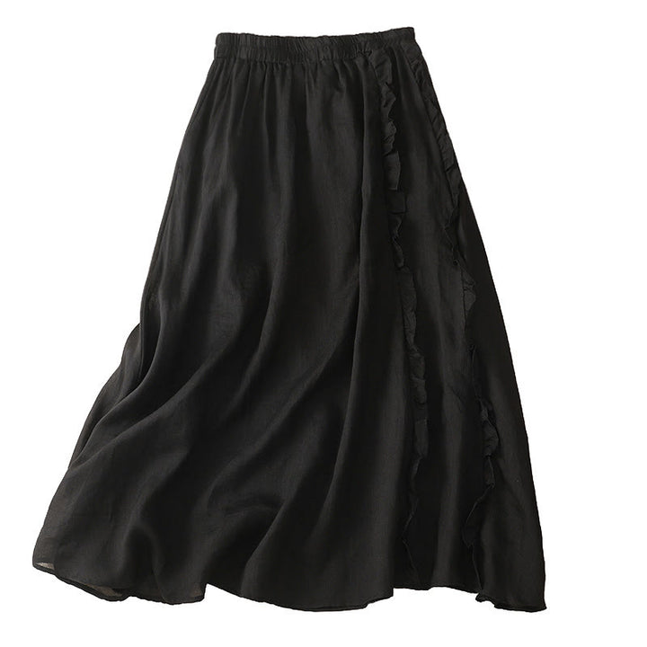 Buddha Stones Summer Plain Ruffle Design Women's Cotton Skirt