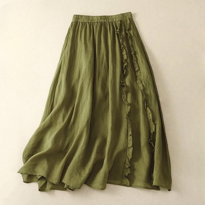 Buddha Stones Summer Plain Ruffle Design Women's Cotton Skirt